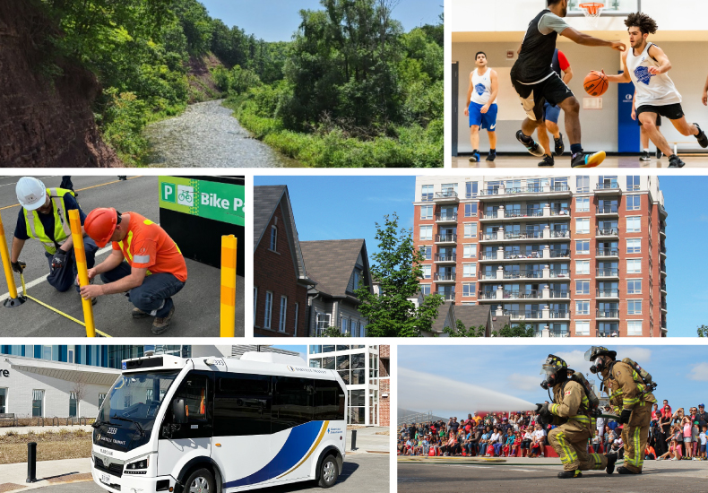 A collage of town services.