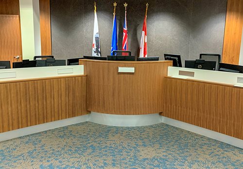 Council Chamber, at the front of the room